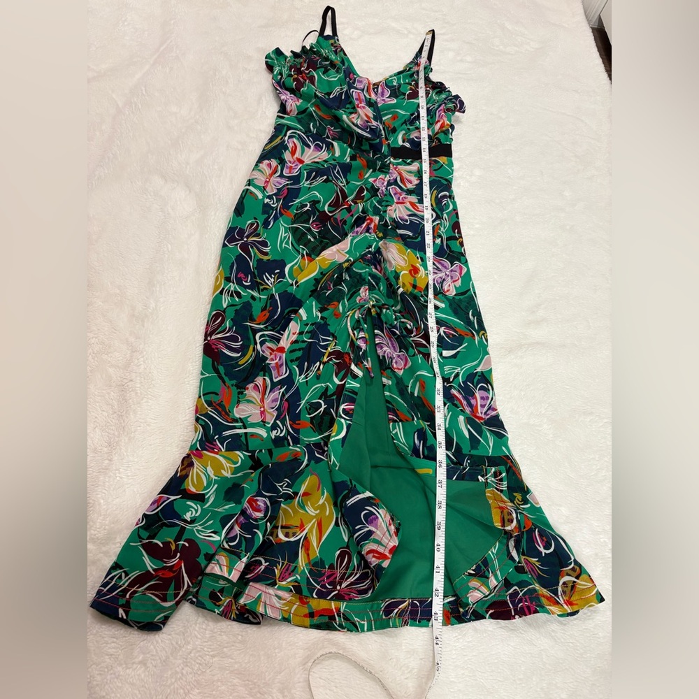 Saloni Jennie Ruffle Silk Dress Emerald Kingcup Size 2 - Picture 11 of 15